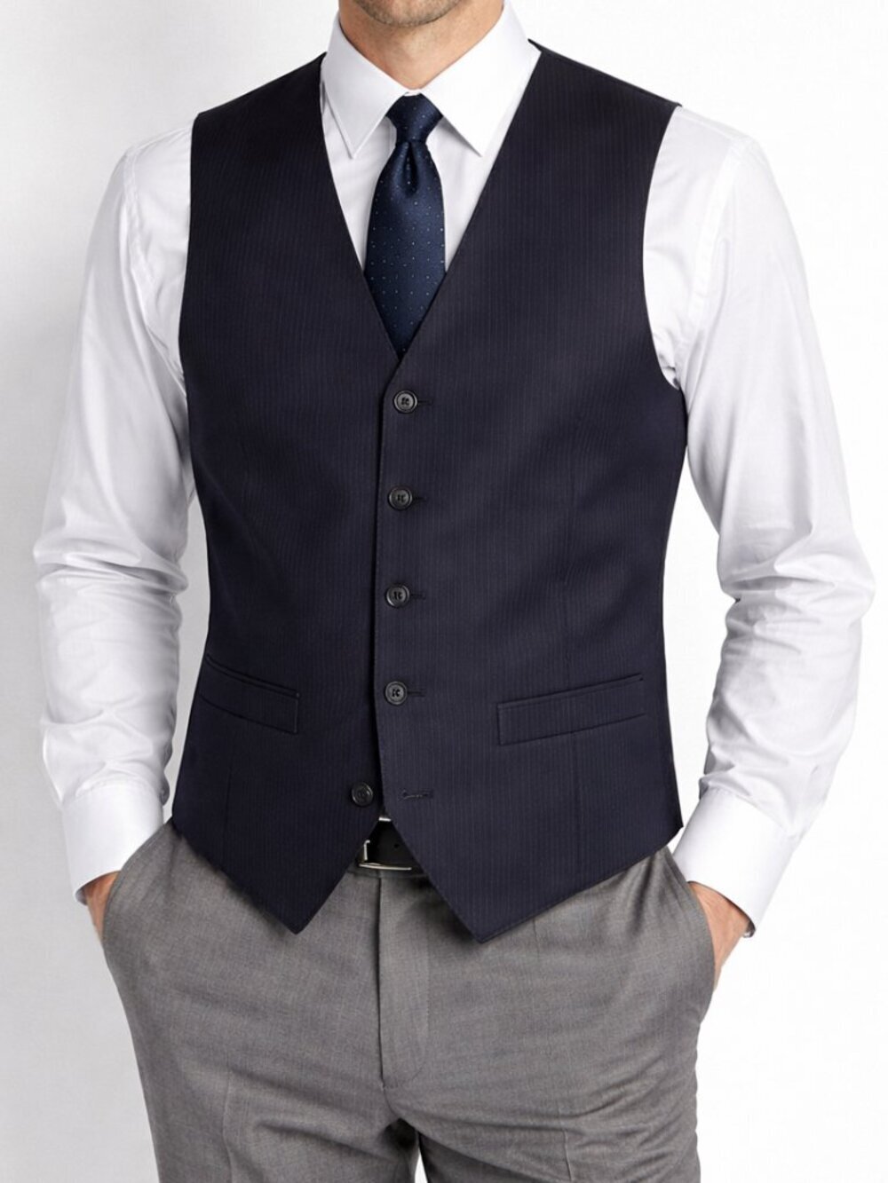 Stafford Navy Stripe 100% Wool Suit Medium Vest